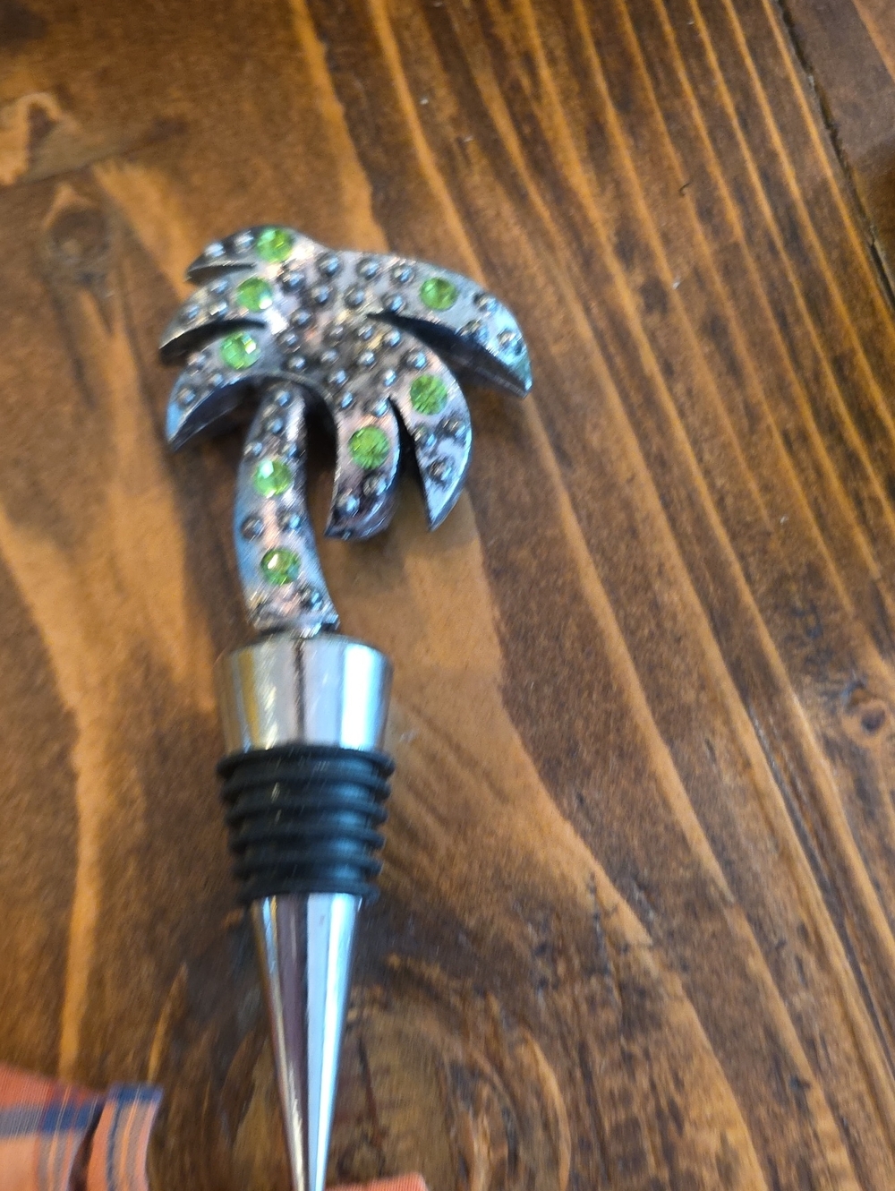 Palm Tree Crystal Wine Bottle Stopper - Silver with Green Accents